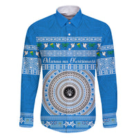 Personalised Fiji Marau Na Kerisimasi Family Matching Long Sleeve Bodycon Dress and Hawaiian Shirt Merry Christmas Tapa Pattern Blue Style LT9 - Wonder Print Shop