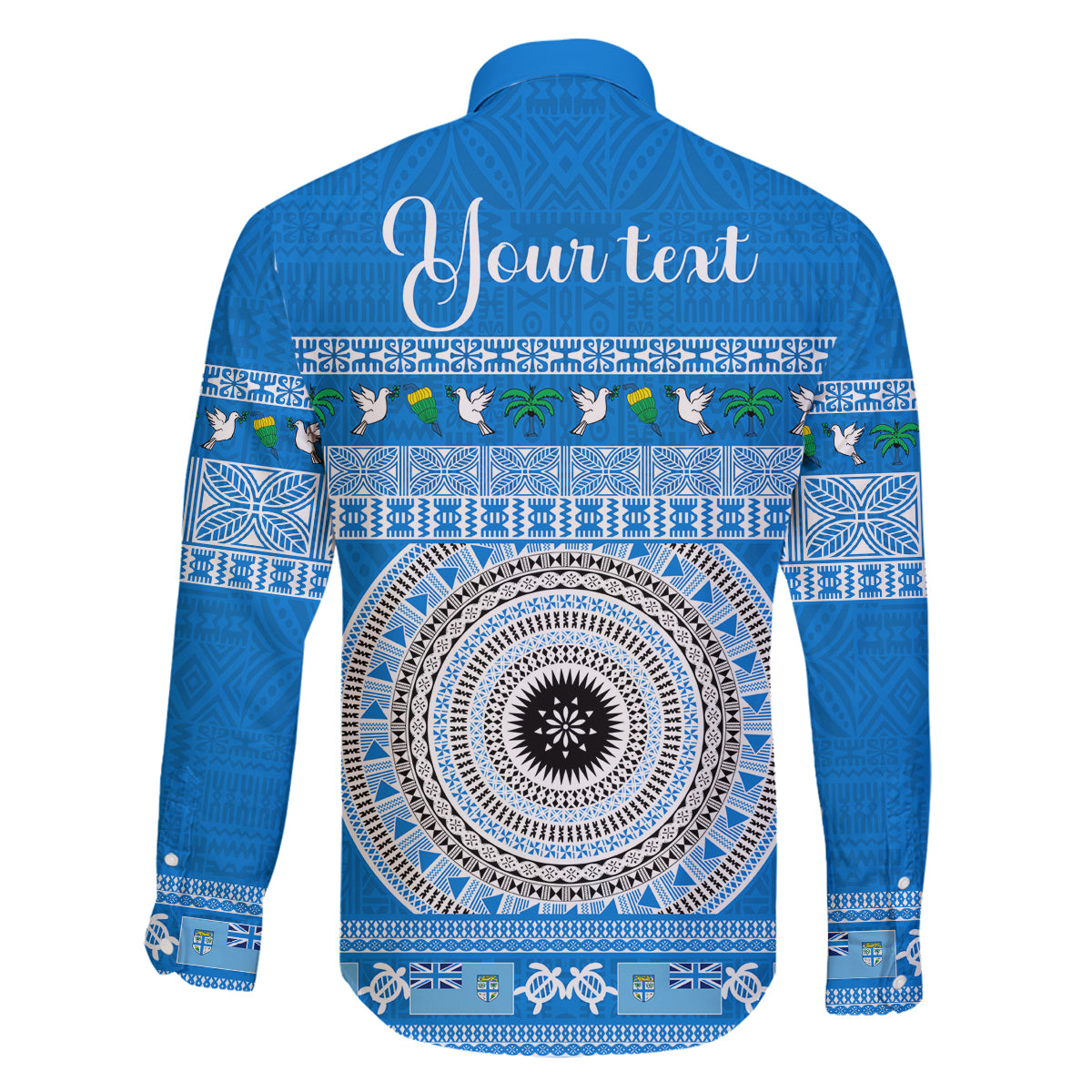 Personalised Fiji Marau Na Kerisimasi Family Matching Off Shoulder Long Sleeve Dress and Hawaiian Shirt Merry Christmas Tapa Pattern Blue Style - Wonder Print Shop