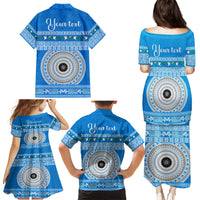 Personalised Fiji Marau Na Kerisimasi Family Matching Puletasi Dress and Hawaiian Shirt Merry Christmas Tapa Pattern Blue Style - Wonder Print Shop