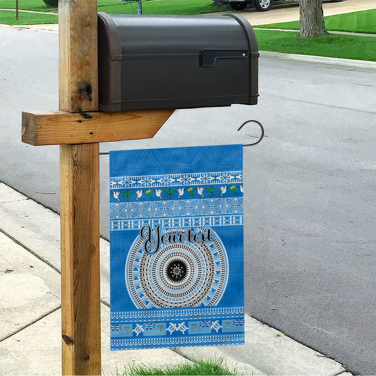 Personalised Fiji Marau Na Kerisimasi Garden Flag Merry Christmas Tapa Pattern Blue Style - Wonder Print Shop