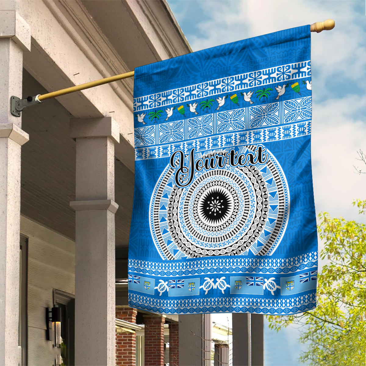 Personalised Fiji Marau Na Kerisimasi Garden Flag Merry Christmas Tapa Pattern Blue Style - Wonder Print Shop