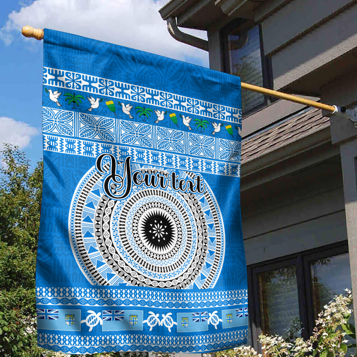 Personalised Fiji Marau Na Kerisimasi Garden Flag Merry Christmas Tapa Pattern Blue Style - Wonder Print Shop