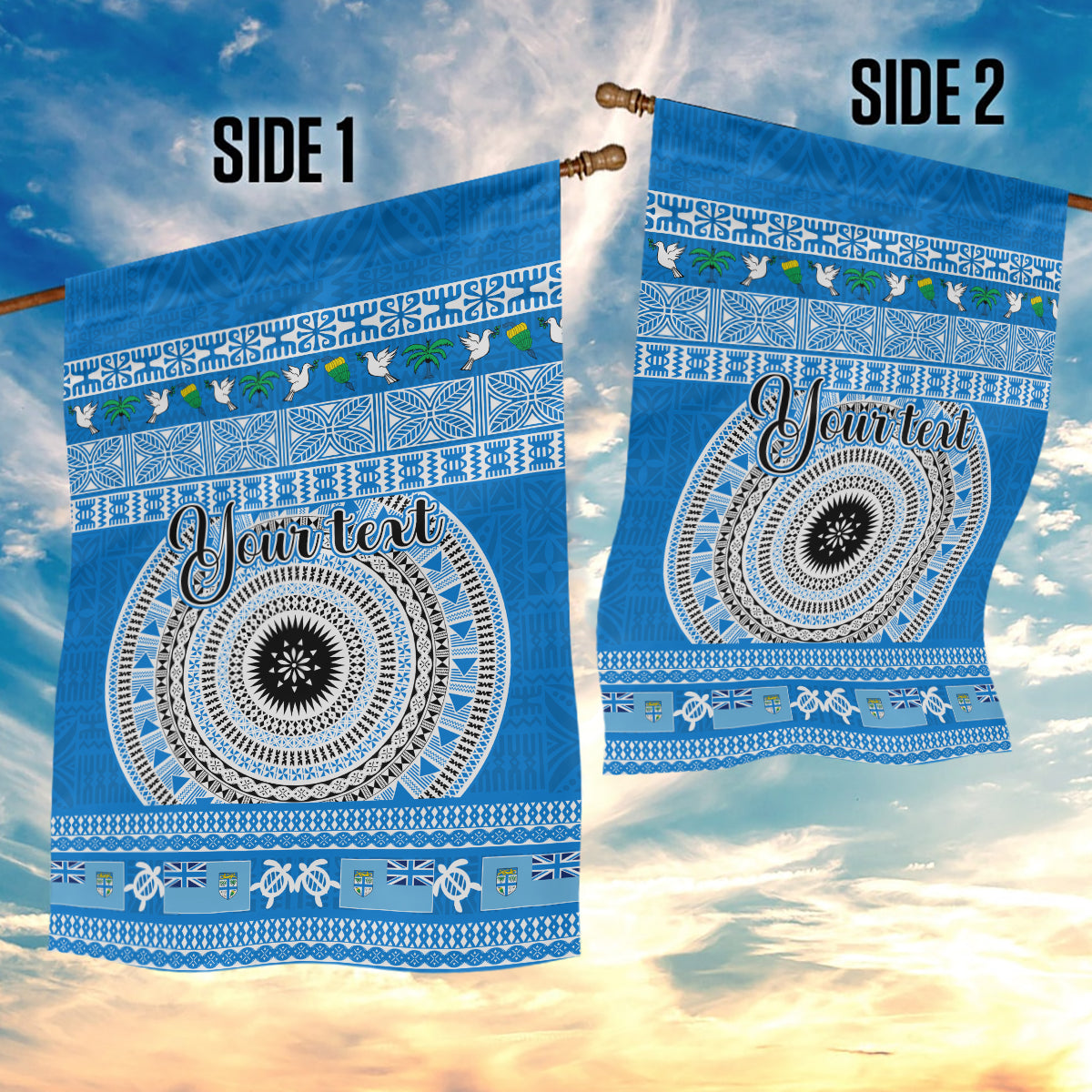 Personalised Fiji Marau Na Kerisimasi Garden Flag Merry Christmas Tapa Pattern Blue Style - Wonder Print Shop