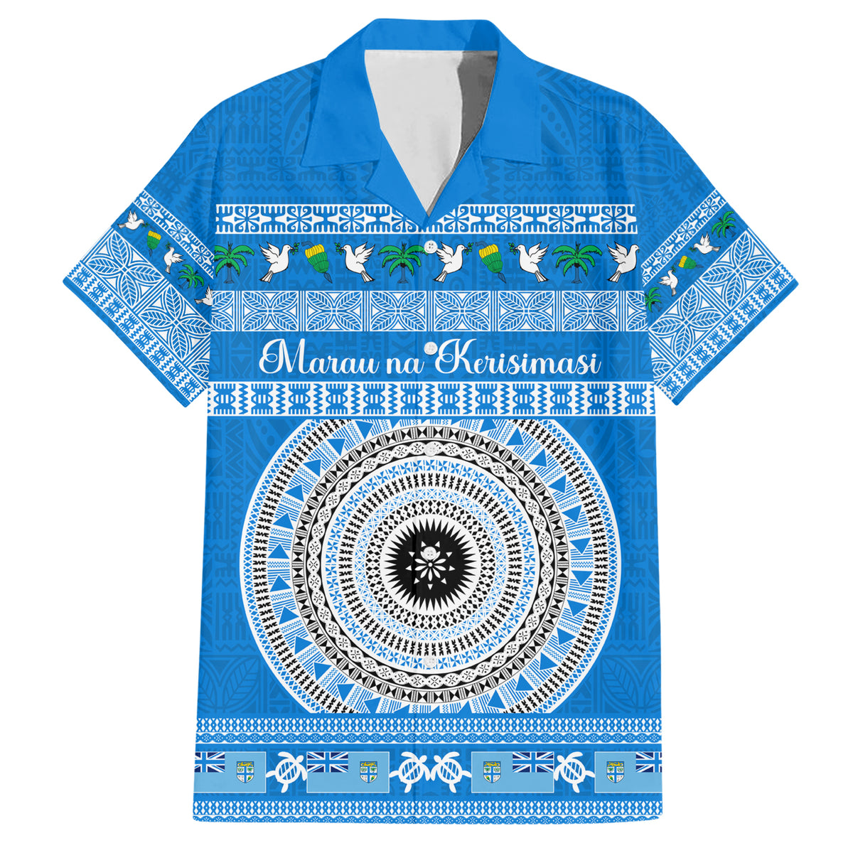 Personalised Fiji Marau Na Kerisimasi Hawaiian Shirt Merry Christmas Tapa Pattern Blue Style - Wonder Print Shop