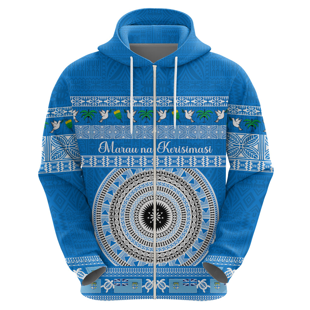 Personalised Fiji Marau Na Kerisimasi Hoodie Merry Christmas Tapa Pattern Blue Style - Wonder Print Shop