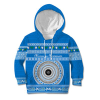 Personalised Fiji Marau Na Kerisimasi Kid Hoodie Merry Christmas Tapa Pattern Blue Style - Wonder Print Shop