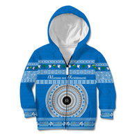 Personalised Fiji Marau Na Kerisimasi Kid Hoodie Merry Christmas Tapa Pattern Blue Style - Wonder Print Shop