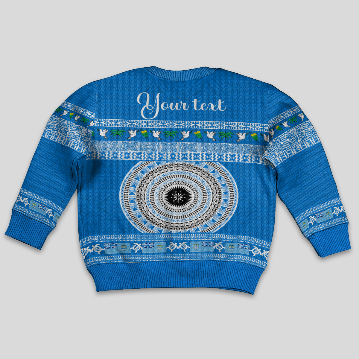 Personalised Fiji Marau Na Kerisimasi Kid Ugly Christmas Sweater Merry Christmas Tapa Pattern Blue Style - Wonder Print Shop