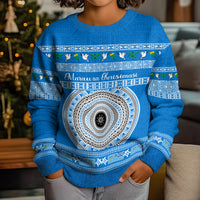 Personalised Fiji Marau Na Kerisimasi Kid Ugly Christmas Sweater Merry Christmas Tapa Pattern Blue Style - Wonder Print Shop