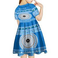 Personalised Fiji Marau Na Kerisimasi Kid Short Sleeve Dress Merry Christmas Tapa Pattern Blue Style - Wonder Print Shop