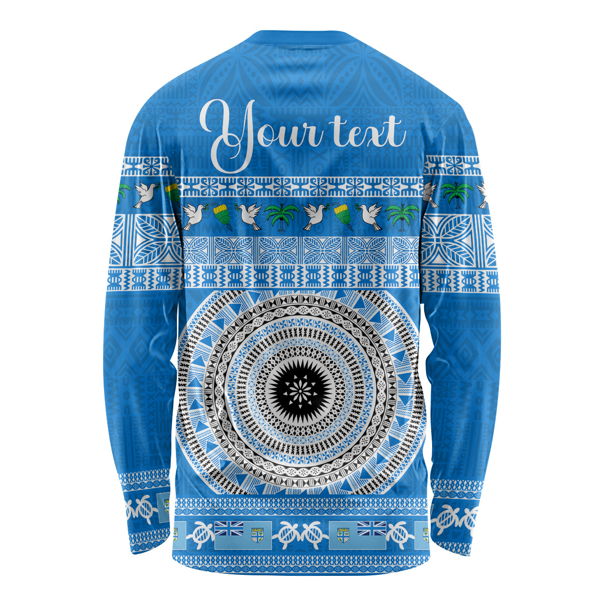 Personalised Fiji Marau Na Kerisimasi Long Sleeve Shirt Merry Christmas Tapa Pattern Blue Style - Wonder Print Shop