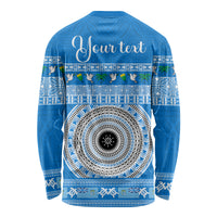Personalised Fiji Marau Na Kerisimasi Long Sleeve Shirt Merry Christmas Tapa Pattern Blue Style - Wonder Print Shop