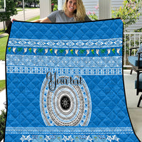 Personalised Fiji Marau Na Kerisimasi Quilt Merry Christmas Tapa Pattern Blue Style - Wonder Print Shop