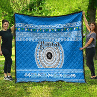 Personalised Fiji Marau Na Kerisimasi Quilt Merry Christmas Tapa Pattern Blue Style - Wonder Print Shop