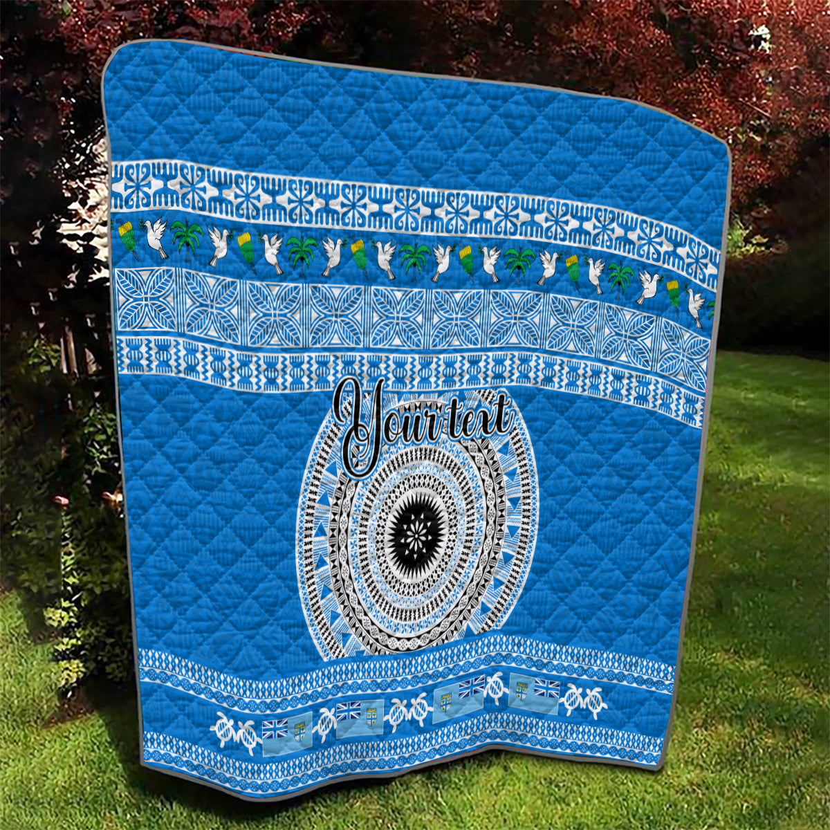 Personalised Fiji Marau Na Kerisimasi Quilt Merry Christmas Tapa Pattern Blue Style - Wonder Print Shop