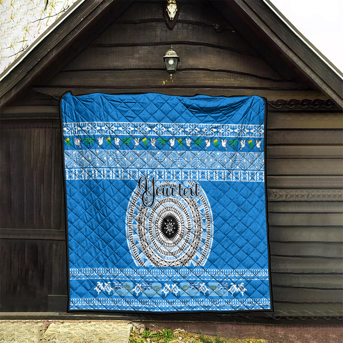 Personalised Fiji Marau Na Kerisimasi Quilt Merry Christmas Tapa Pattern Blue Style - Wonder Print Shop