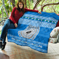Personalised Fiji Marau Na Kerisimasi Quilt Merry Christmas Tapa Pattern Blue Style - Wonder Print Shop