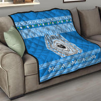 Personalised Fiji Marau Na Kerisimasi Quilt Merry Christmas Tapa Pattern Blue Style - Wonder Print Shop