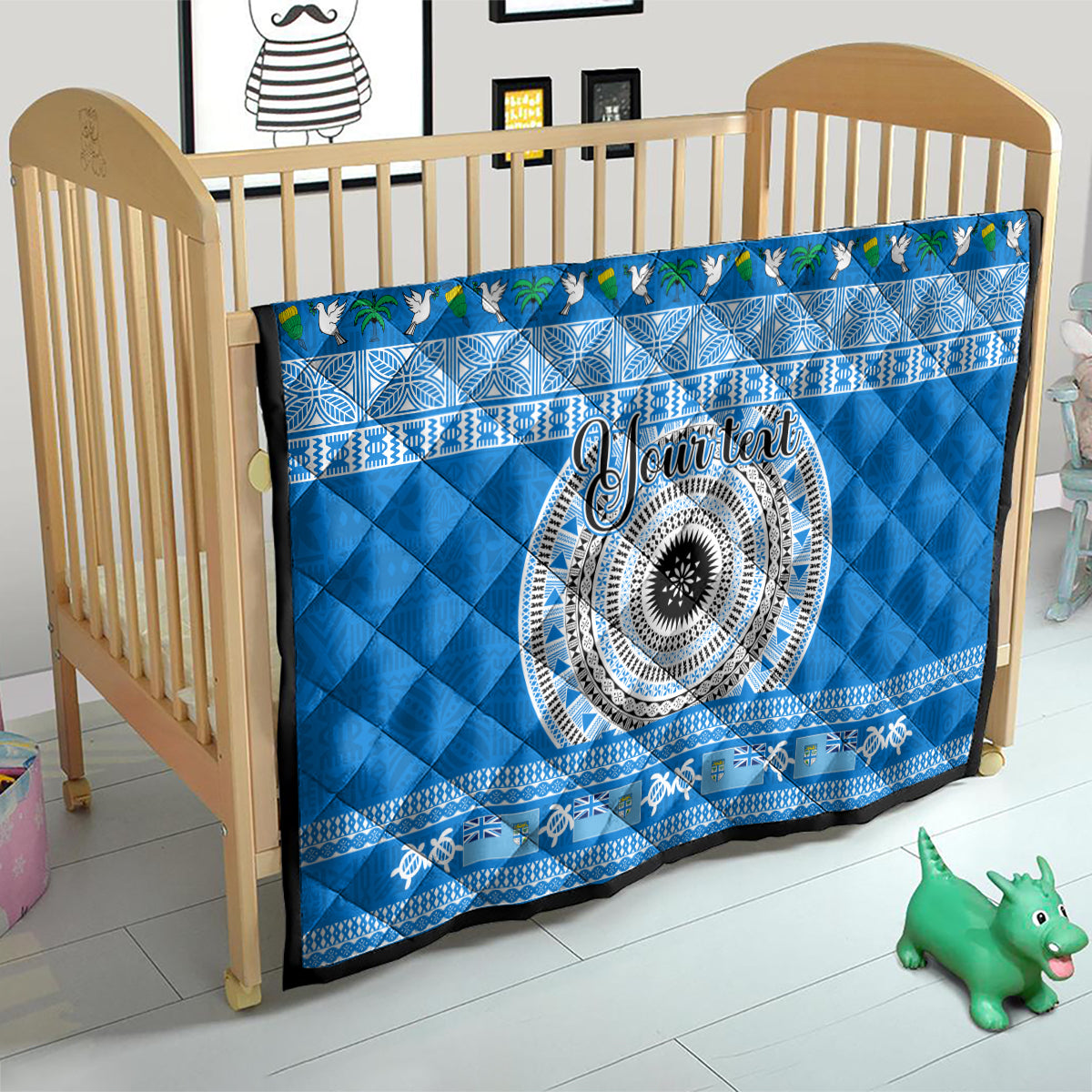 Personalised Fiji Marau Na Kerisimasi Quilt Merry Christmas Tapa Pattern Blue Style - Wonder Print Shop