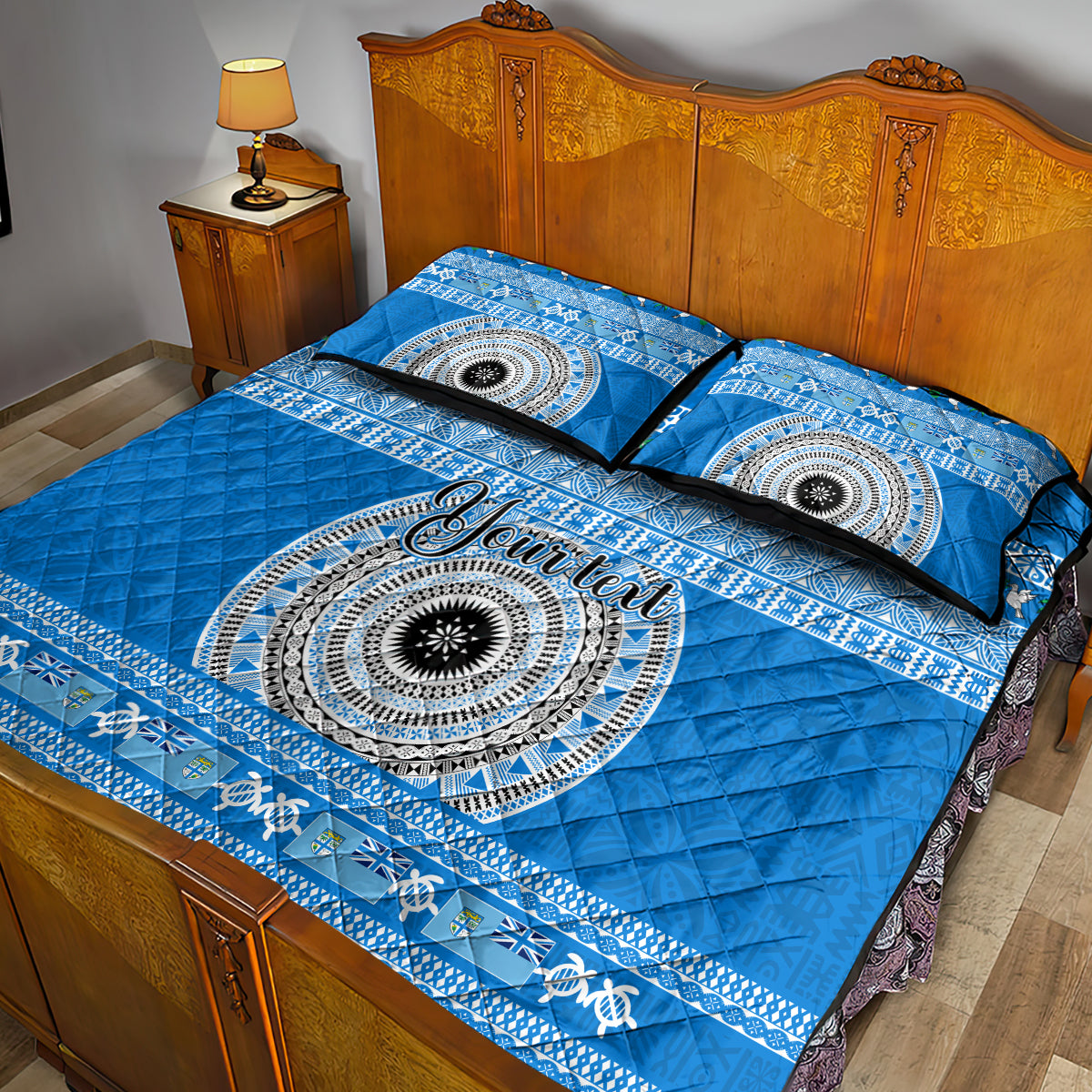 Personalised Fiji Marau Na Kerisimasi Quilt Bed Set Merry Christmas Tapa Pattern Blue Style - Wonder Print Shop