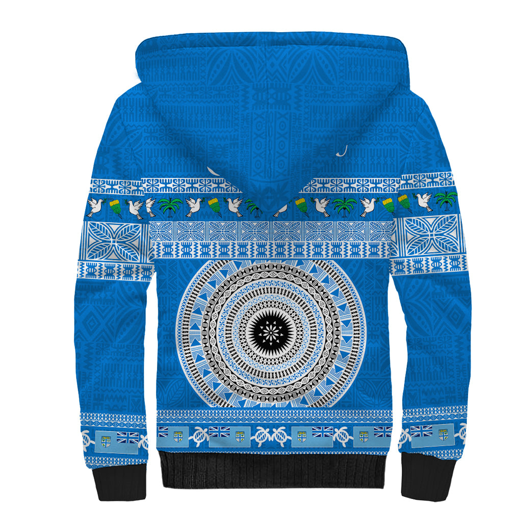 Personalised Fiji Marau Na Kerisimasi Sherpa Hoodie Merry Christmas Tapa Pattern Blue Style - Wonder Print Shop