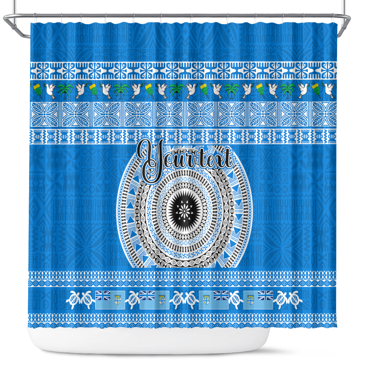 personalised-fiji-marau-na-kerisimasi-shower-curtain-merry-christmas-tapa-pattern-blue-style