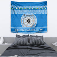 Personalised Fiji Marau Na Kerisimasi Tapestry Merry Christmas Tapa Pattern Blue Style - Wonder Print Shop