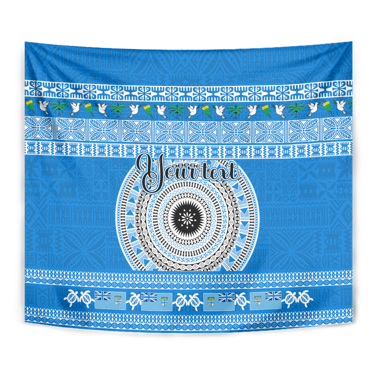 Personalised Fiji Marau Na Kerisimasi Tapestry Merry Christmas Tapa Pattern Blue Style - Wonder Print Shop