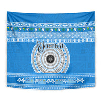 Personalised Fiji Marau Na Kerisimasi Tapestry Merry Christmas Tapa Pattern Blue Style - Wonder Print Shop