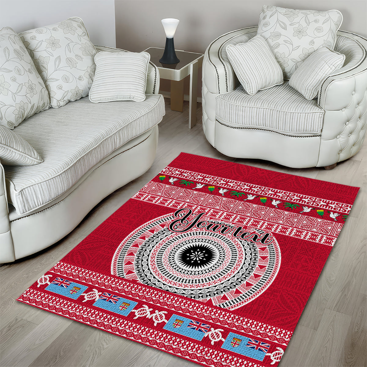 Personalised Fiji Marau Na Kerisimasi Area Rug Merry Christmas Tapa Pattern Red Style LT9 - Wonder Print Shop