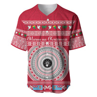 Personalised Fiji Marau Na Kerisimasi Baseball Jersey Merry Christmas Tapa Pattern Red Style LT9 - Wonder Print Shop