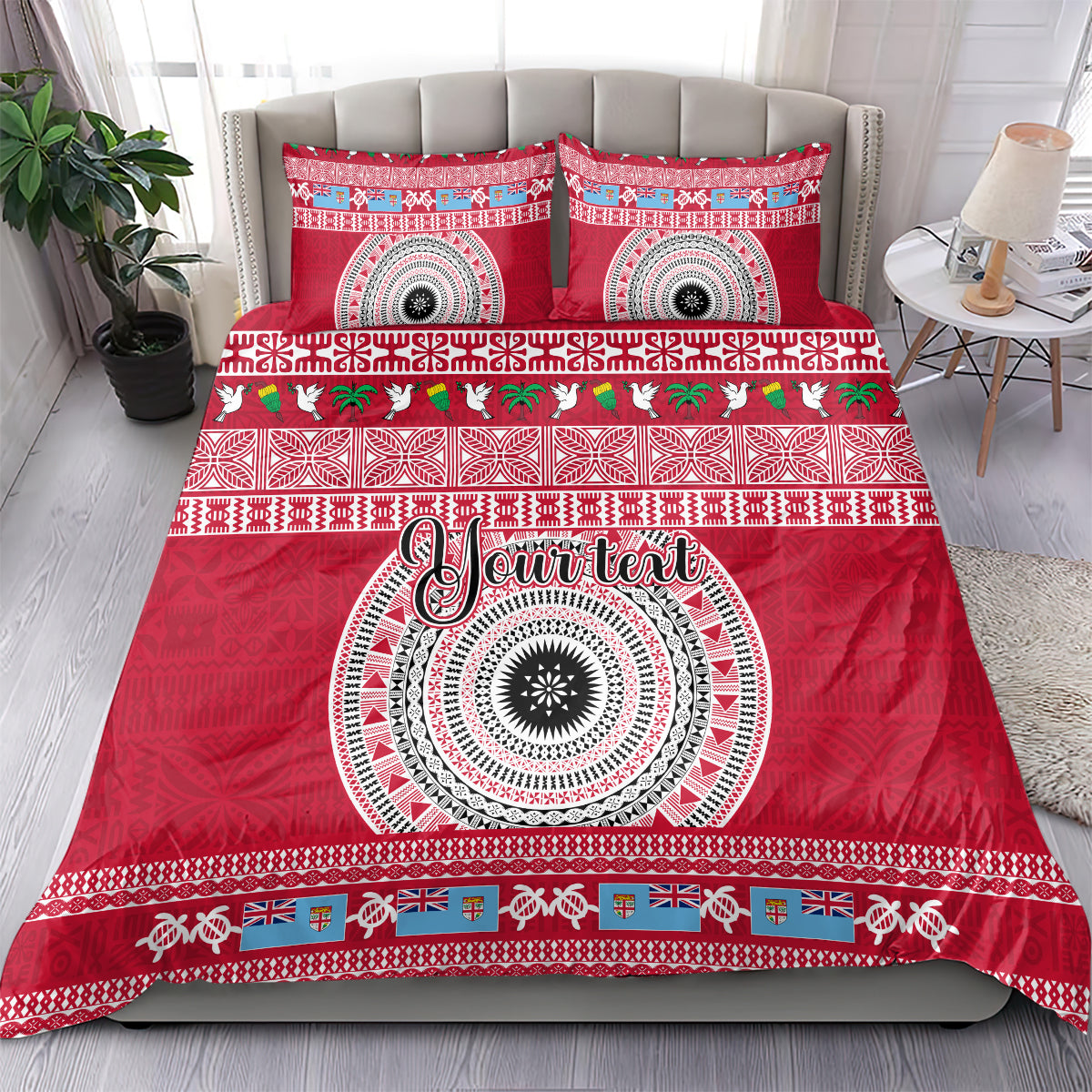 Personalised Fiji Marau Na Kerisimasi Bedding Set Merry Christmas Tapa Pattern Red Style LT9 - Wonder Print Shop
