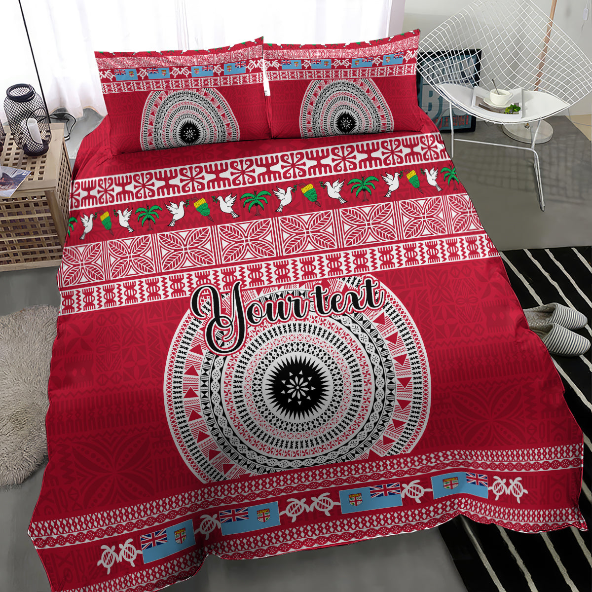 Personalised Fiji Marau Na Kerisimasi Bedding Set Merry Christmas Tapa Pattern Red Style LT9 - Wonder Print Shop