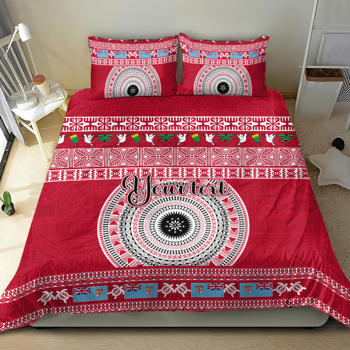Personalised Fiji Marau Na Kerisimasi Bedding Set Merry Christmas Tapa Pattern Red Style LT9 - Wonder Print Shop