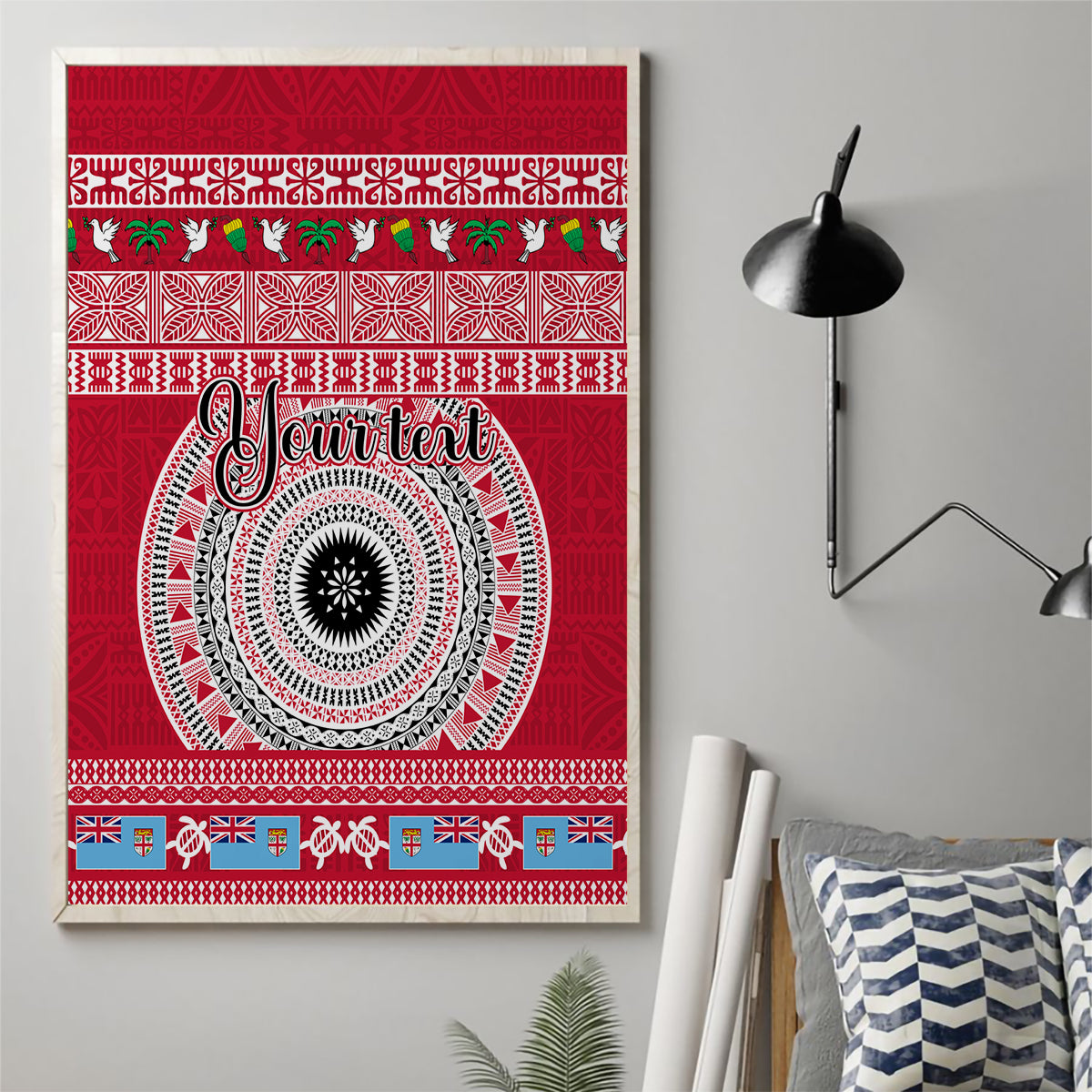 Personalised Fiji Marau Na Kerisimasi Canvas Wall Art Merry Christmas Tapa Pattern Red Style LT9 - Wonder Print Shop