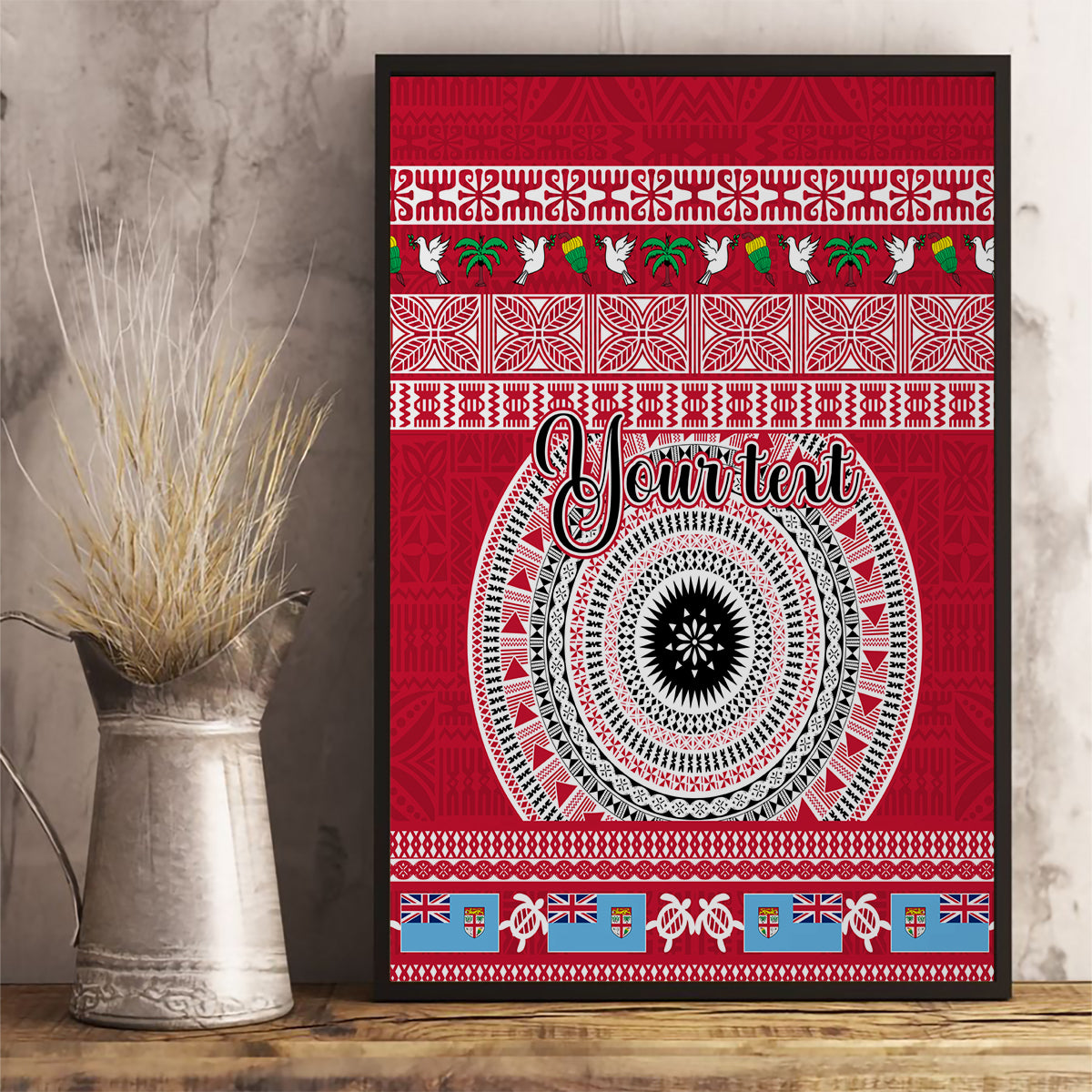Personalised Fiji Marau Na Kerisimasi Canvas Wall Art Merry Christmas Tapa Pattern Red Style LT9 - Wonder Print Shop