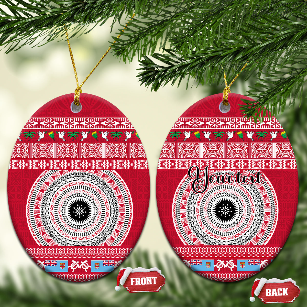 Personalised Fiji Marau Na Kerisimasi Ceramic Ornament Merry Christmas Tapa Pattern Red Style LT9 - Wonder Print Shop