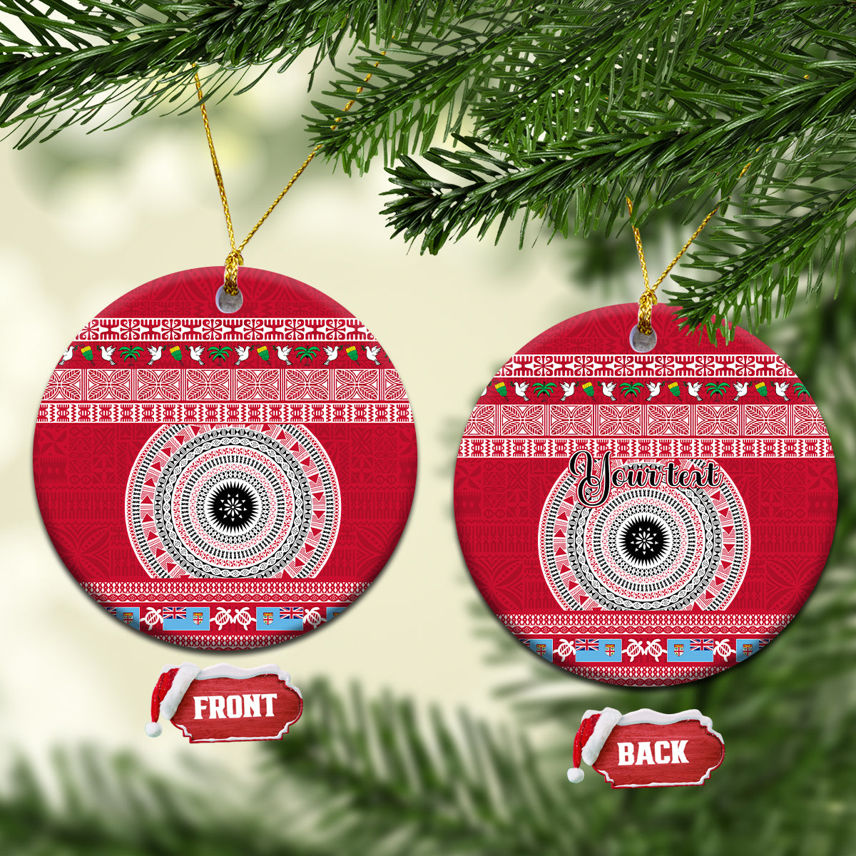 Personalised Fiji Marau Na Kerisimasi Ceramic Ornament Merry Christmas Tapa Pattern Red Style LT9 - Wonder Print Shop