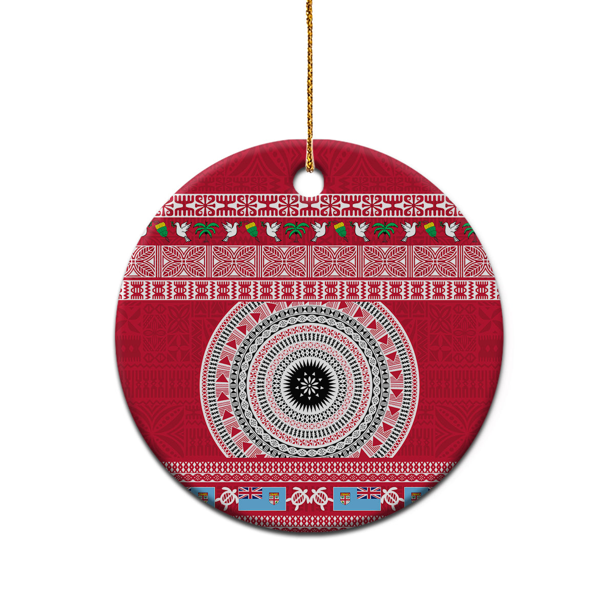 Personalised Fiji Marau Na Kerisimasi Ceramic Ornament Merry Christmas Tapa Pattern Red Style LT9 - Wonder Print Shop
