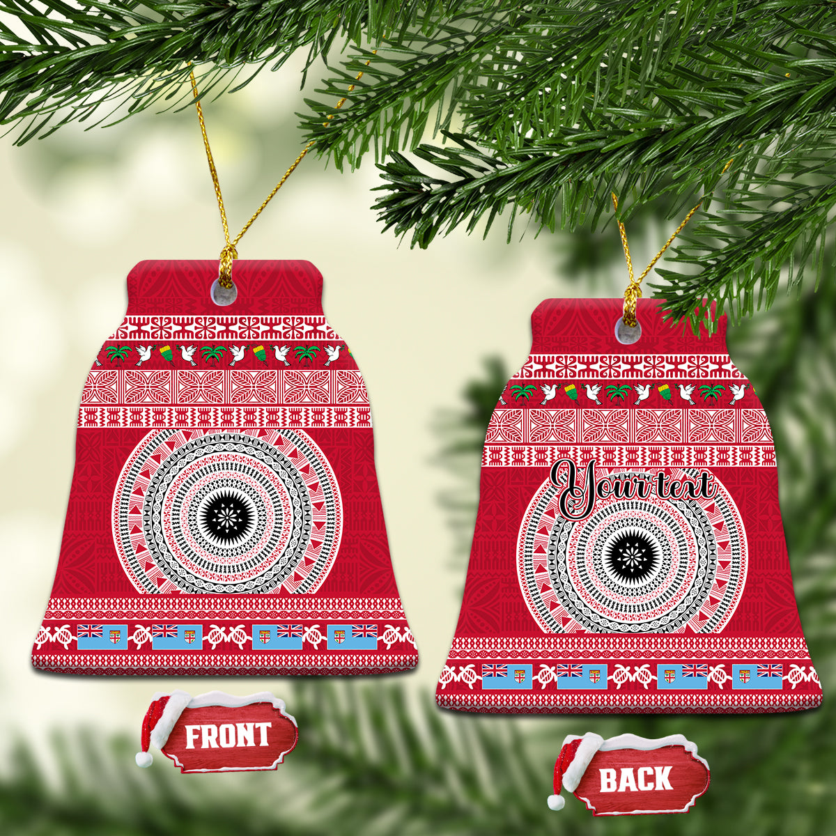Personalised Fiji Marau Na Kerisimasi Ceramic Ornament Merry Christmas Tapa Pattern Red Style LT9 - Wonder Print Shop