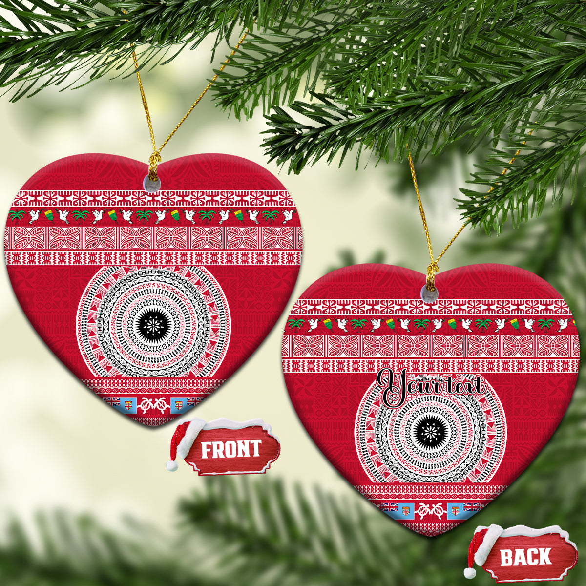 Personalised Fiji Marau Na Kerisimasi Ceramic Ornament Merry Christmas Tapa Pattern Red Style LT9 - Wonder Print Shop