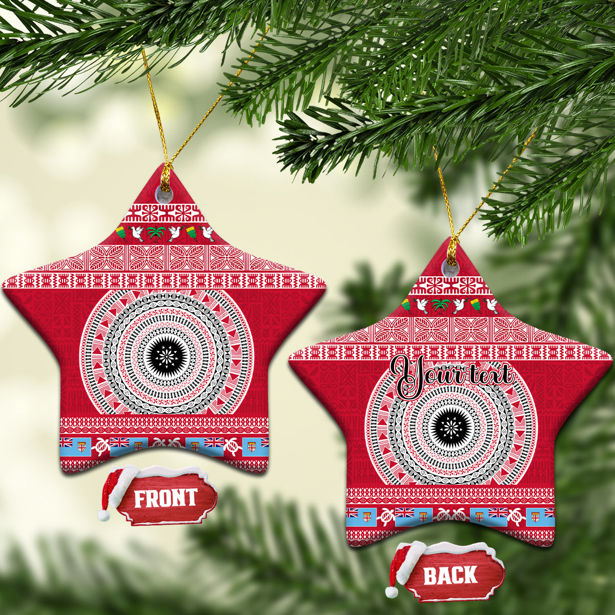 Personalised Fiji Marau Na Kerisimasi Ceramic Ornament Merry Christmas Tapa Pattern Red Style LT9 - Wonder Print Shop