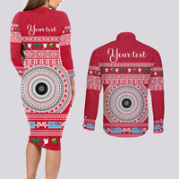 Personalised Fiji Marau Na Kerisimasi Couples Matching Long Sleeve Bodycon Dress and Long Sleeve Button Shirt Merry Christmas Tapa Pattern Red Style LT9 - Wonder Print Shop