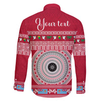 Personalised Fiji Marau Na Kerisimasi Family Matching Long Sleeve Bodycon Dress and Hawaiian Shirt Merry Christmas Tapa Pattern Red Style LT9 - Wonder Print Shop