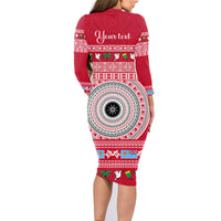 Personalised Fiji Marau Na Kerisimasi Family Matching Long Sleeve Bodycon Dress and Hawaiian Shirt Merry Christmas Tapa Pattern Red Style LT9 - Wonder Print Shop