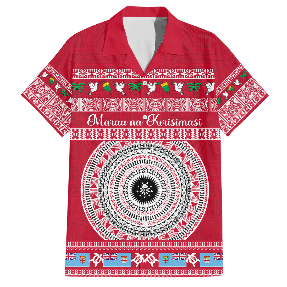 Personalised Fiji Marau Na Kerisimasi Family Matching Short Sleeve Bodycon Dress and Hawaiian Shirt Merry Christmas Tapa Pattern Red Style - Wonder Print Shop