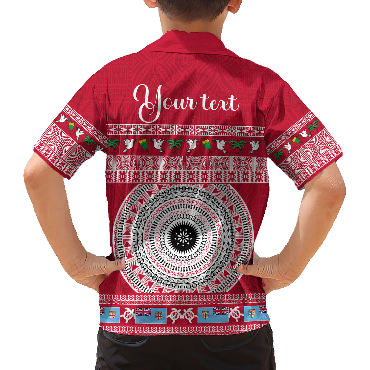 Personalised Fiji Marau Na Kerisimasi Kid Hawaiian Shirt Merry Christmas Tapa Pattern Red Style - Wonder Print Shop