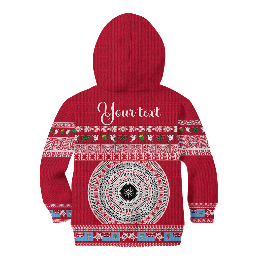 Personalised Fiji Marau Na Kerisimasi Kid Hoodie Merry Christmas Tapa Pattern Red Style - Wonder Print Shop