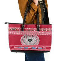 Personalised Fiji Marau Na Kerisimasi Leather Tote Bag Merry Christmas Tapa Pattern Red Style - Wonder Print Shop