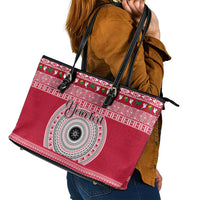 Personalised Fiji Marau Na Kerisimasi Leather Tote Bag Merry Christmas Tapa Pattern Red Style - Wonder Print Shop